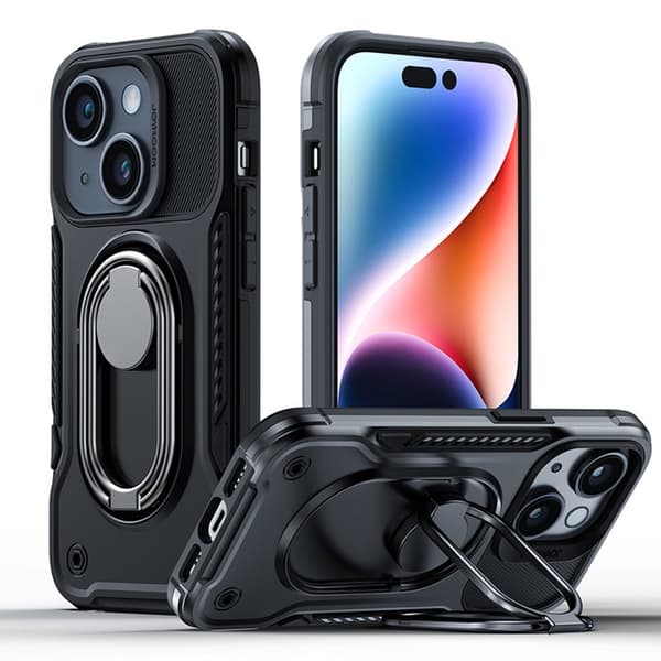 Joyroom iPhone 14 Kuori Renkaanpidike Dual Hinge - Musta Black