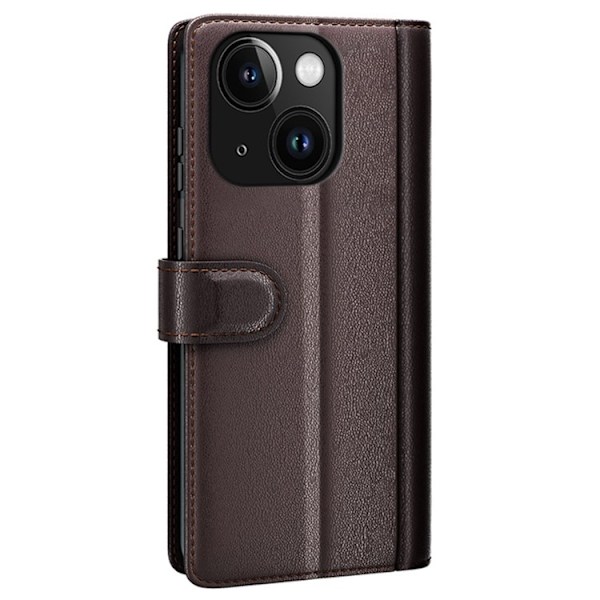 iPhone 15 Plånboksfodral Äkta Läder Anti-Dust - Brun