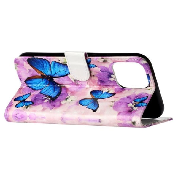 iPhone 14 Pro Plånboksfodral Folio Flip - Blå Butterfly