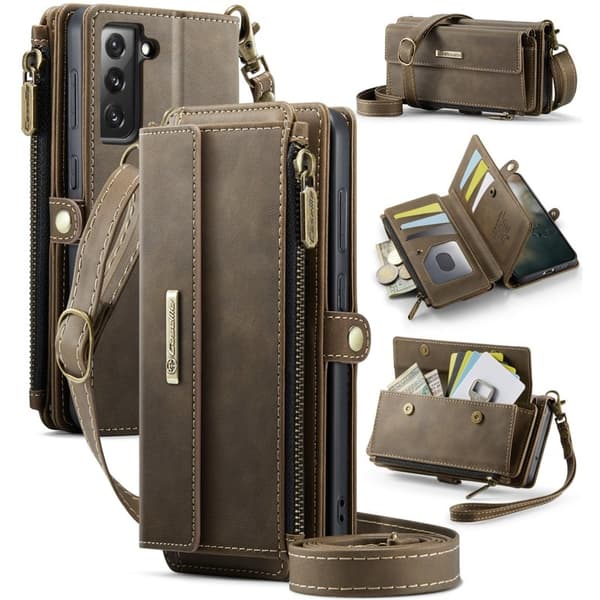 CASEME Konstläder Plånboksfodral för Samsung Galaxy S21 FE 5G - Brun