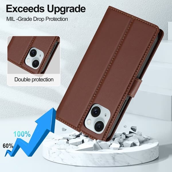 LC.IMEEKE L2 Series iPhone 15 Plus Plånboksfodral Konstläder - Brun