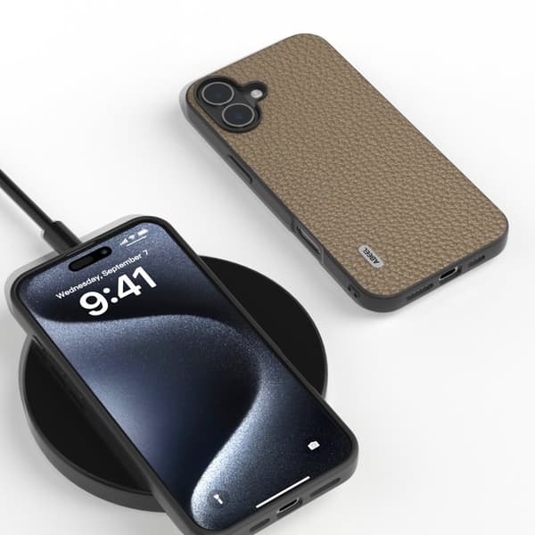 ABEEL Mobilskal till iPhone 16 TPU + Äkta Läder Skydd - Brun Brun