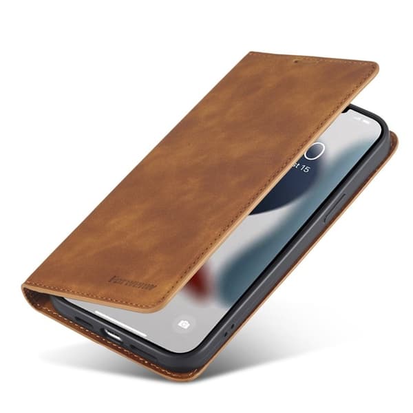 FORWENW iPhone 14 Plus Plånboksfodral i Konstläder - Brun