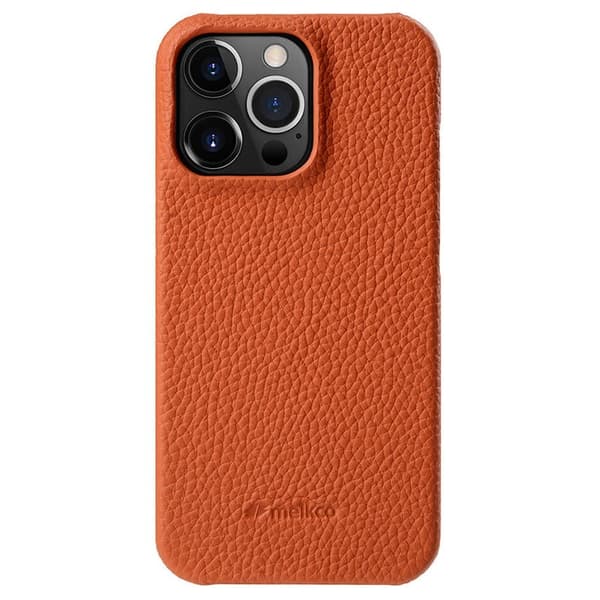 MELKCO Mobilskal till iPhone 13 Pro Äkta Läder + PC Stöttålig Orange