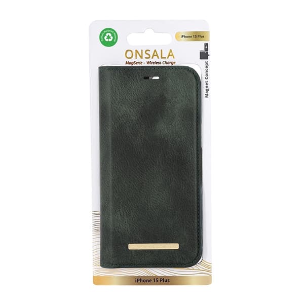 Onsala iPhone 15 Plus Plånboksfodral Magsafe Eco 2 - Mörkgrön Grön