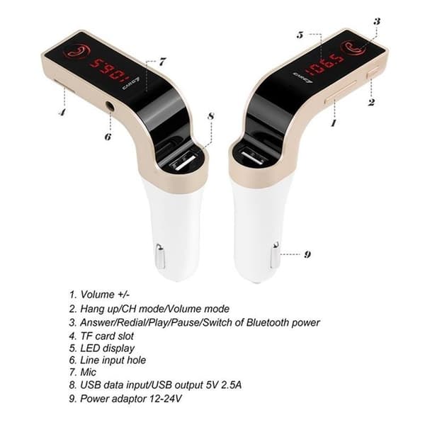 Bil Bluetooth MP3-Spelare FM-Sändare USB-Billaddare G7 - Silver Silver
