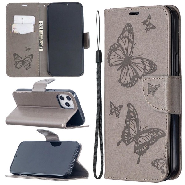 Imprint Butterfly Plånboksfodral iPhone 12 Pro Max - Grå grå