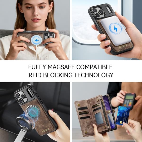 CASEME 008 Mobilskal till iPhone 17 Pro Max Konstläder med Rem - Brun