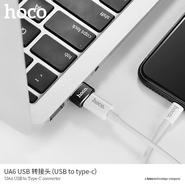 HOCO adapter OTG USB till USB-C UA6 svart Svart