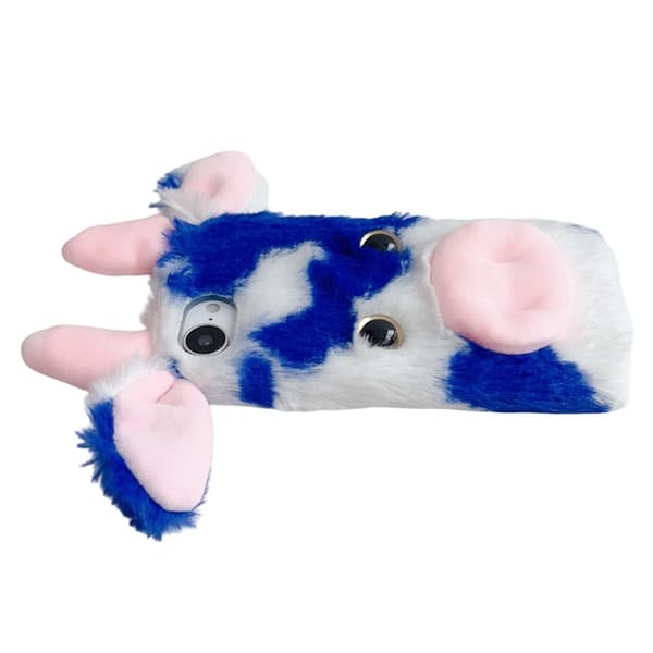 Mobilskal till iPhone 16e Fluffy Cute Cow Plush TPU - Blå Blå