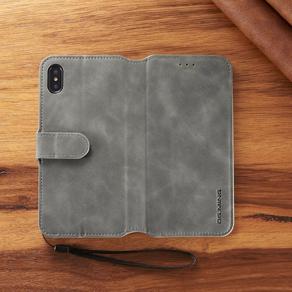 DG.MING Retro KonstLäder Plånboksfodral iPhone XS Max Grå