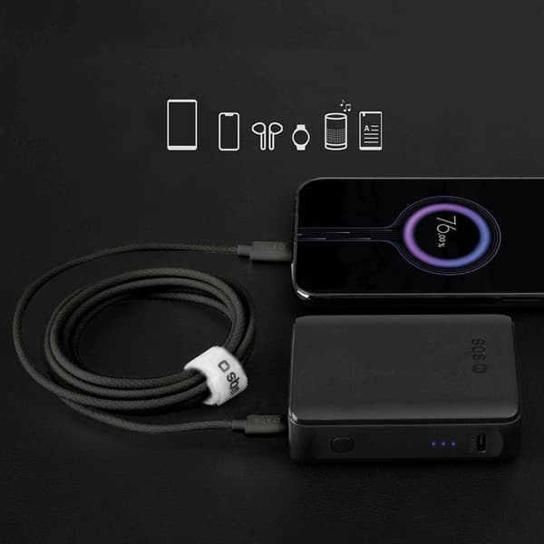 SBS USB-C til USB-C Kabel 1.5m 60W Flettet - Sort