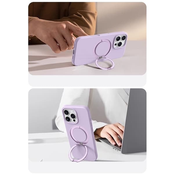 Mobilskal till iPhone 16 Pro MagSafe Silikon Roterande Kickstand - Vit Vit