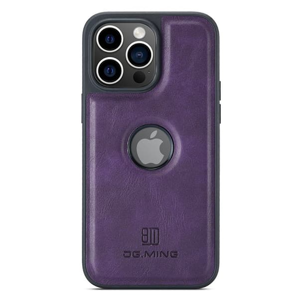 DG.MING Mobilskal till iPhone 14 Pro Max Logo View Lila PU Läder+PC+TPU