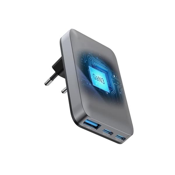 Forcell Hurtigoplader 65W 2 x USB-C - USB-A GaN PD QC4.0 Grå Grå