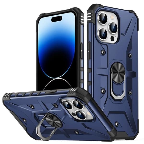iPhone 14 Pro Max -kuori rengaskannattimella Armor - sininen Blå