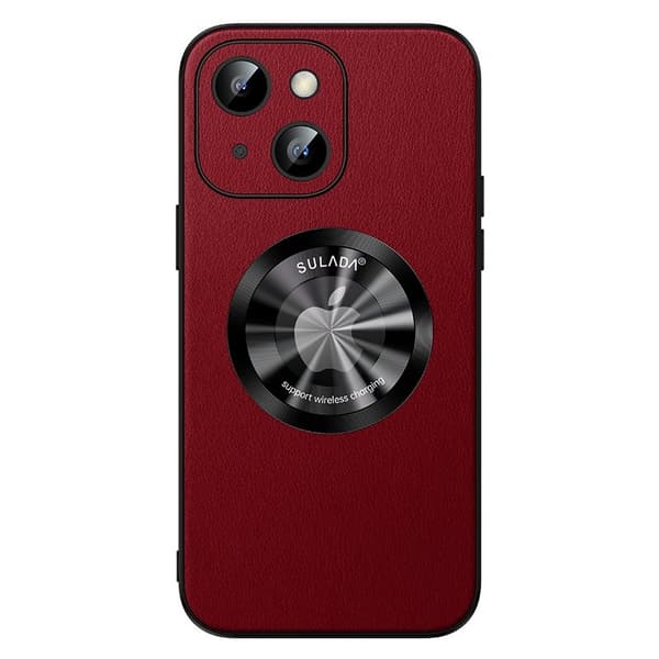 SULADA Mobilskal till iPhone 15 Plus Microfiber Läder + TPU Stöttålig Röd