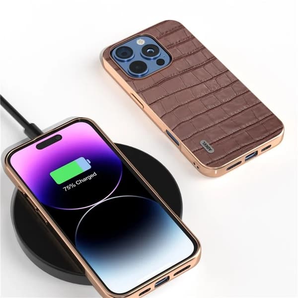 ABEEL Mobilskal till iPhone 16 Pro Äkta läder Crocodile - Brun Brun