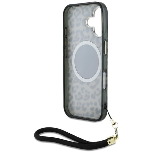 Guess Mobilskal till iPhone 16 MagSafe IML Leopard Triangle Cord Strap - Brun Brun