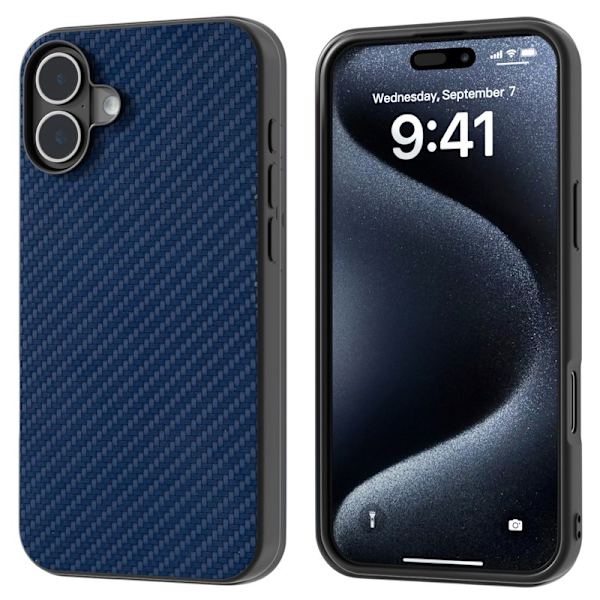 ABEEL Mobilskal till iPhone 16 Kolfiber Textur PU - Blå