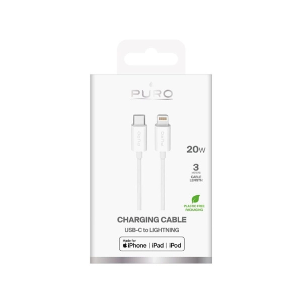 Puro USB-C - Lightning 20W Kabel 3m TPE - Vit Vit