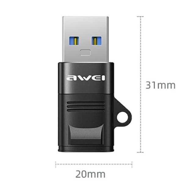 Awei USB-C Till USB-A Adapter CL-13 - Svart Svart