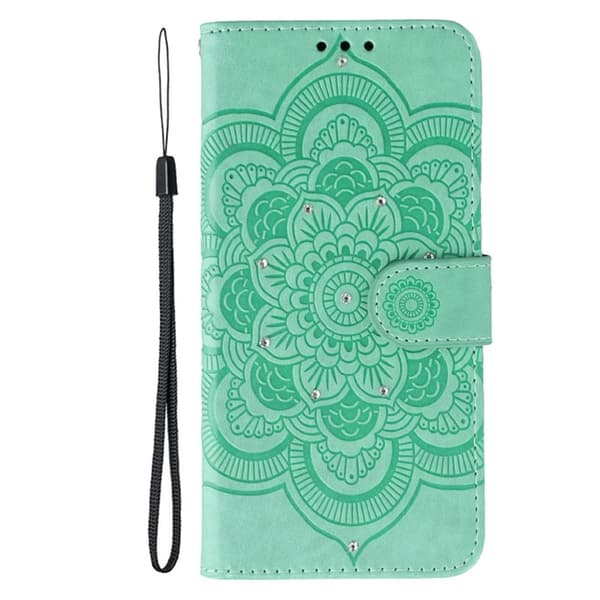 OnePlus 15 5G Konstläder Plånboksfodral Mandala Imprint Rhinestone - Grön Grön