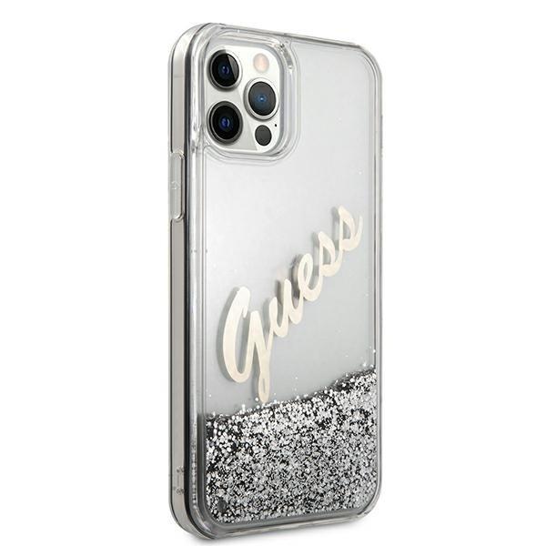 Guess iPhone 12 Pro Max Cover Glitter Vintage Script - Sølv Silver
