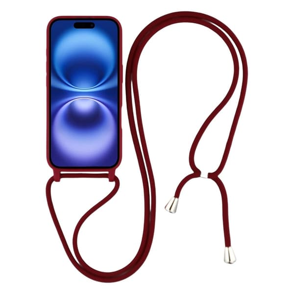 Mobilskal till iPhone 17 TPU Shockproof med Lanyard - Mörkröd Röd