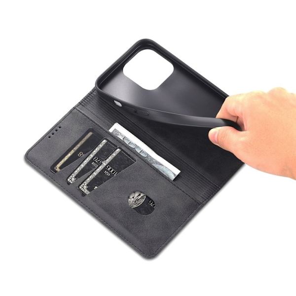 AZNS iPhone 14 Pro Max Plånboksfodral Konstläder - Svart