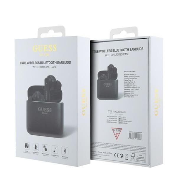 Guess TWS Bluetooth In-Ear-høretelefoner + Dock med trykt logo Sort Black