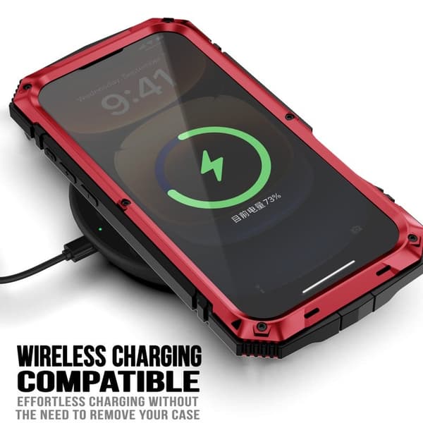 R-JUST Mobilskal till iPhone 16 Pro Max PC+Silicone+Metal Kickstand Röd