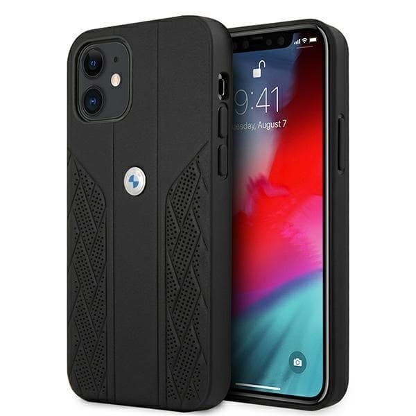 BMW Läder Curve Perforate Skal iPhone 12 mini - Musta Black