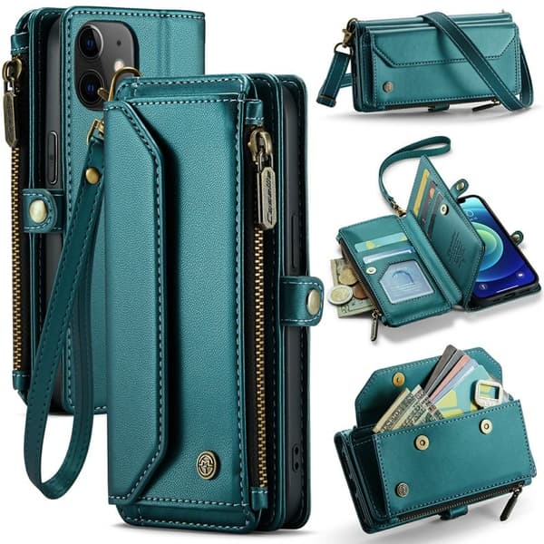 CASEME Plånboksfodral Konstläder för iPhone 12/12 Pro - Grön