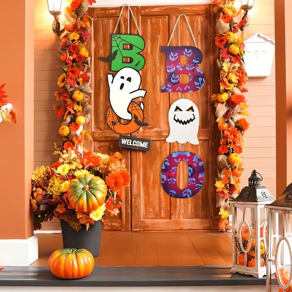Halloween Hängande Pumpa Fladdermus Spöke Trä - BOO Ghost