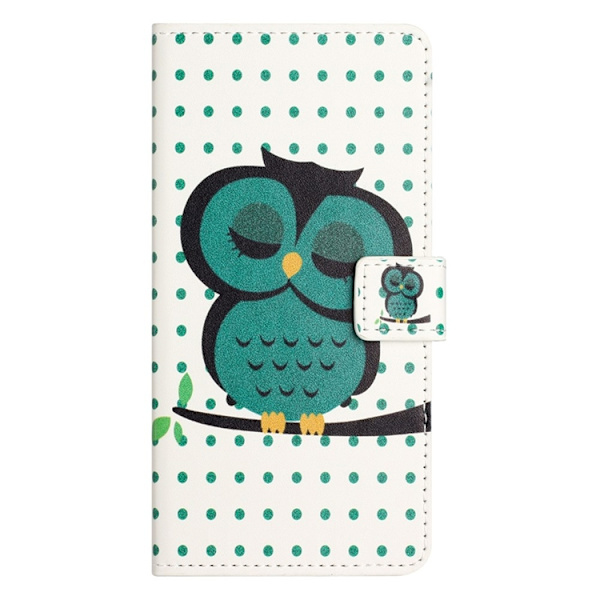 iPhone 17 Konstläder Plånboksfodral Pattern Print - Prickar Uggla Grön