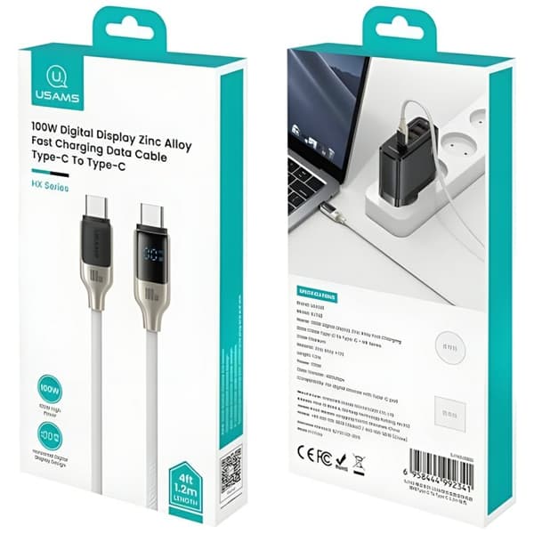 USAMS HX-serie USB-C/USB-C-kabel 100W 1.2m digital skærm - sort