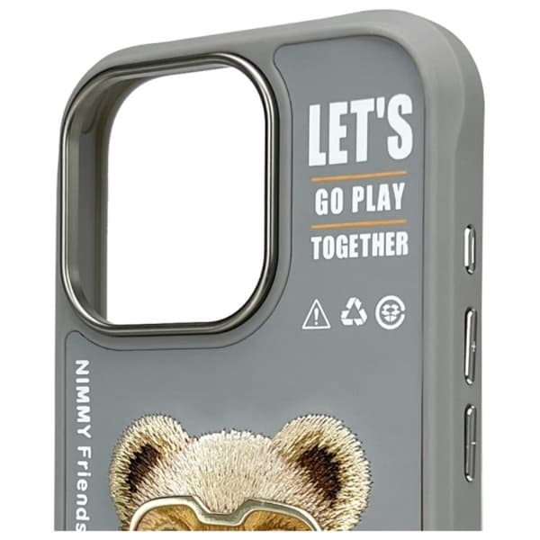 Nimmy Telefontaske til iPhone 16 Pro Cool & Cute 2.0 Bear - Grå Grå