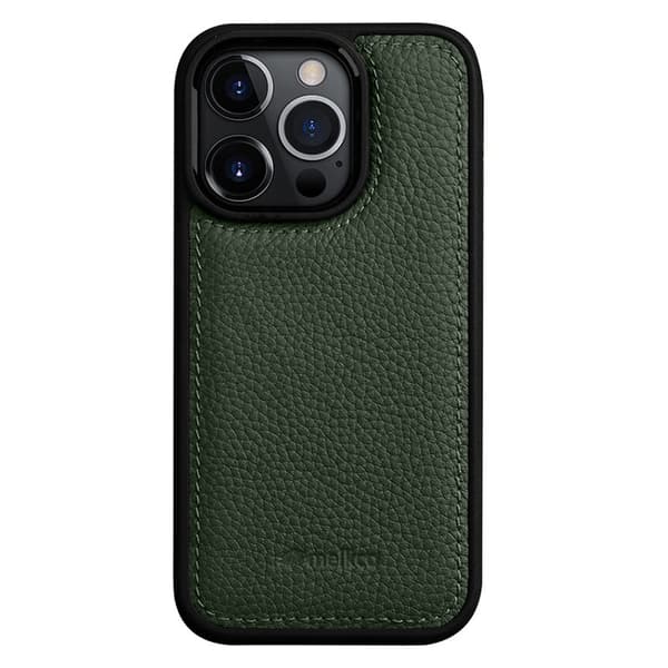 MELKCO Mobilskal till iPhone 14 Pro Äkta Läder + Mikrofiber + PC - Grön