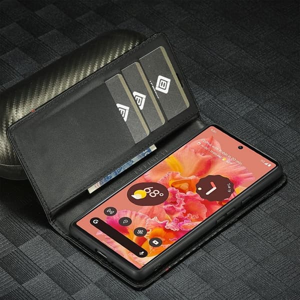 LC.IMEEKE Google Pixel 6a Plånboksfodral Konstläder - Carbon Fiber - Vit