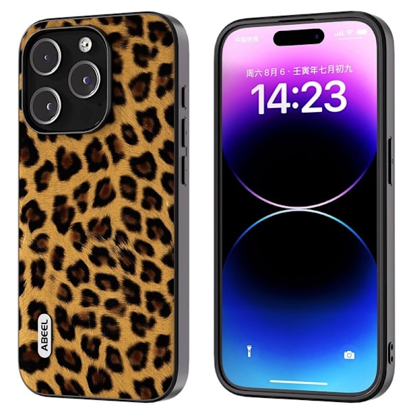 ABEEL Mobilskal till iPhone 14 Pro Max Leopard Textur PU Läder Guld