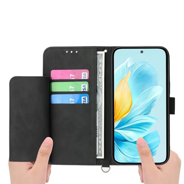 Samsung Galaxy S26 Plus Plånboksfodral Blommönster Konstläder - Svart