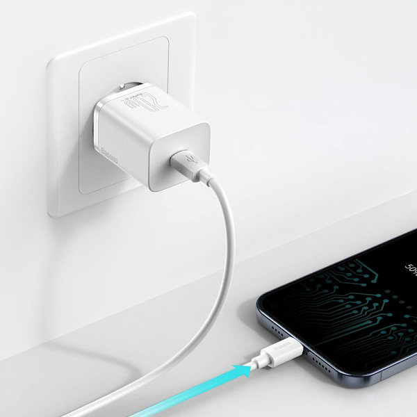 BASEUS - Super Si Network Charger 20W + Lightning Kabel - Vit White