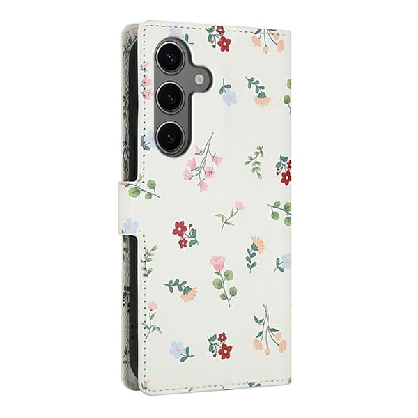 Galaxy S25 - S24 Plånboksfodral Rhombic Floral A1 Vit