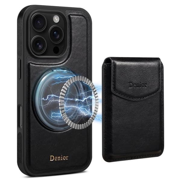 DENIOR D22 Mobilskal till iPhone 16 Pro Max Äkta Läder Svart