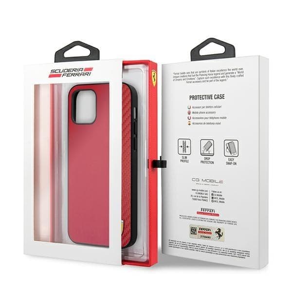 Ferrari On Track Carbon Stripe Skal iPhone 12 Pro Max - Punainen Red