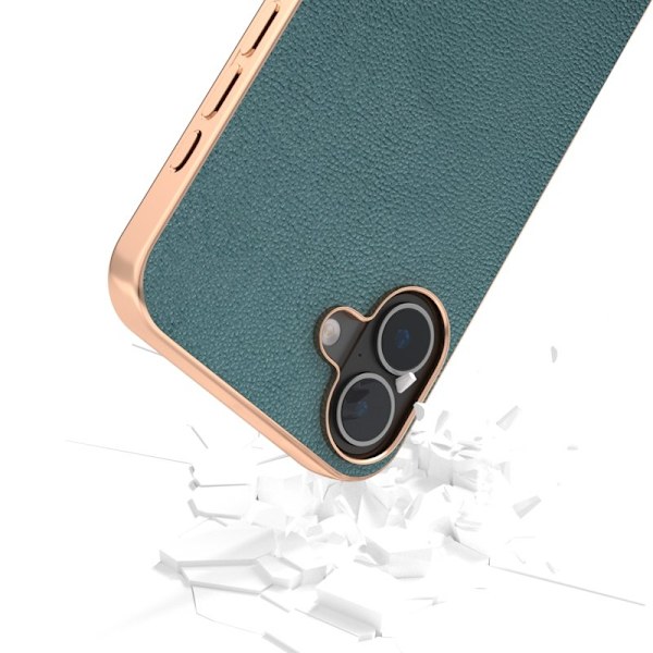 ABEEL Mobilskal till iPhone 16 Electroplating Edge Äkta Läder - Grön