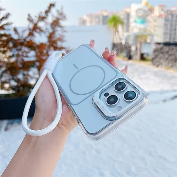 Mobilskal till iPhone 15 Pro Max MagSafe Lens Kickstand med Handrem - Vit Vit