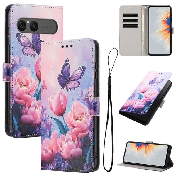 Sony Xperia 10 VII Konstläder Plånboksfodral Pattern Printing - Rosa Flower Rosa