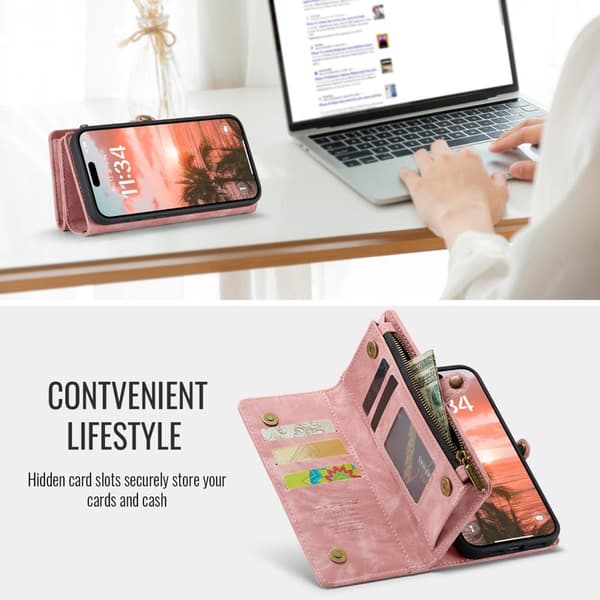 CASEME 008 iPhone 16 Plånboksfodral i Konstläder med - Rosa